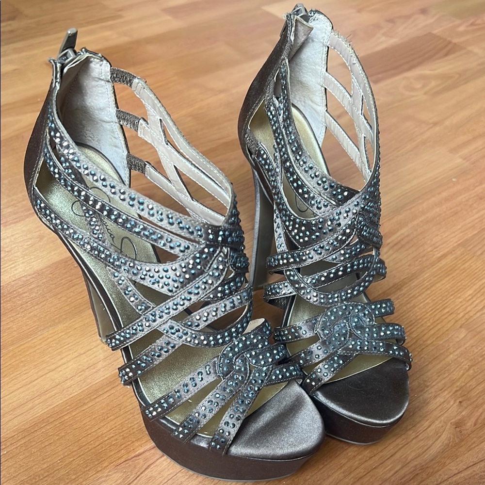 Jessica Simpson Silver Rhinestone Heels